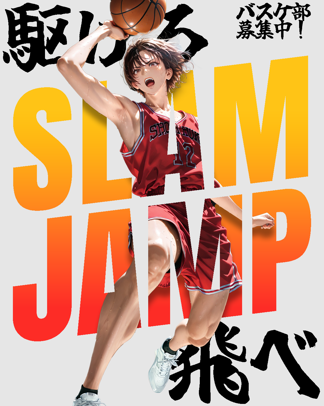 飛び出す合成のバスケ部募集ポスター